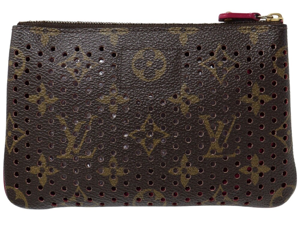 LOUIS VUITTON Pochette Plat Fuschia Pink Zipper Monogram Perfo Pouch Clutch Case